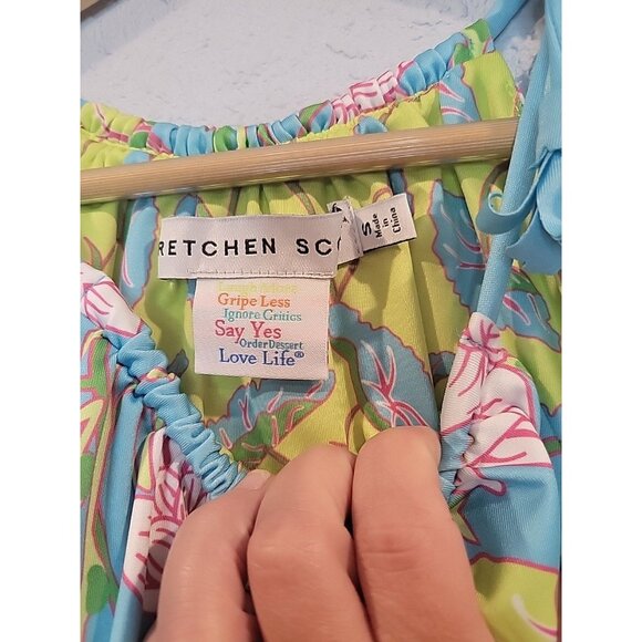 Gretchen Scott Aqua Blue Mystic Garden Floral Tassel Halter Tank Top‎ Size Small - Picture 4 of 7